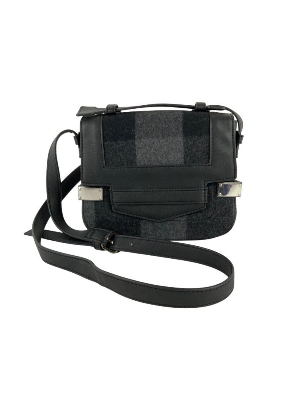 Danielle Nicole Black Gray Plaid Crossbody Adjustable Strap Faux Leather Fabric